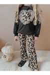 Yigit Butik Leopar Taytlı İspanyol Paça Kız Çocuk Alt Üst Takım