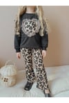 Yigit Butik Leopar Taytlı İspanyol Paça Kız Çocuk Alt Üst Takım