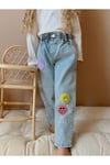Yigit Butik Smile İşlemeli Kız Çocuk Jeans Pantolon