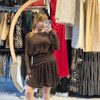 Kahve Dantel Drape Detaylı Elbise
