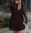 Kahve Dantel Drape Detaylı Elbise
