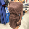 Kahve Dantel Drape Detaylı Elbise