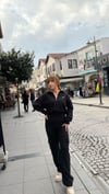 Siyah İkili Takım,Selanik Kumaş,Gümüş Yazılı Eşofman Takım