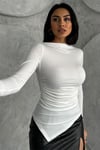 Asimetrik Drape Kadın Body-Bluz -065