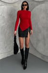Asimetrik Drape Kadın Body-Bluz -065