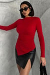 Asimetrik Drape Kadın Body-Bluz -065