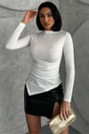 Asimetrik Drape Kadın Body-Bluz -065