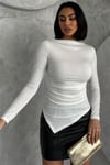 Asimetrik Drape Kadın Body-Bluz -065