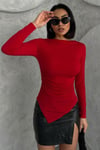 Asimetrik Drape Kadın Body-Bluz -065