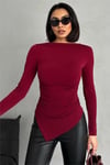 Asimetrik Drape Kadın Body-Bluz -065