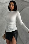 Asimetrik Drape Kadın Body-Bluz -065