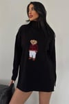 Ayıcıklı Kazak - Balıkçı Yaka Teddy Bear Aplikli Oversize Kadın Triko Kazak 650