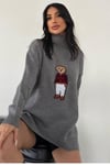 Ayıcıklı Kazak - Balıkçı Yaka Teddy Bear Aplikli Oversize Kadın Triko Kazak 650
