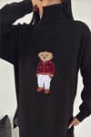 Ayıcıklı Kazak - Balıkçı Yaka Teddy Bear Aplikli Oversize Kadın Triko Kazak 650