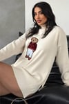 Ayıcıklı Kazak - Balıkçı Yaka Teddy Bear Aplikli Oversize Kadın Triko Kazak 650