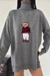 Ayıcıklı Kazak - Balıkçı Yaka Teddy Bear Aplikli Oversize Kadın Triko Kazak 650