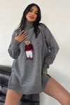 Ayıcıklı Kazak - Balıkçı Yaka Teddy Bear Aplikli Oversize Kadın Triko Kazak 650