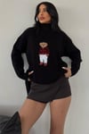 Ayıcıklı Kazak - Balıkçı Yaka Teddy Bear Aplikli Oversize Kadın Triko Kazak 650