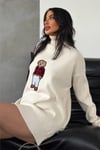 Ayıcıklı Kazak - Balıkçı Yaka Teddy Bear Aplikli Oversize Kadın Triko Kazak 650