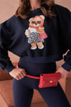 Ayıcıklı Sweatshirt Bisiklet Yaka Crop Kesim 3 İplik Şardonsuz  222
