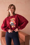 Ayıcıklı Sweatshirt Bisiklet Yaka Crop Kesim 3 İplik Şardonsuz  222