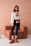 Ayıcıklı Sweatshirt Bisiklet Yaka Crop Kesim 3 İplik Şardonsuz  222