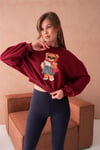 Ayıcıklı Sweatshirt Bisiklet Yaka Crop Kesim 3 İplik Şardonsuz  222