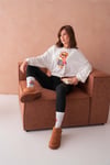 Ayıcıklı Sweatshirt Bisiklet Yaka Crop Kesim 3 İplik Şardonsuz  222