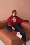 Ayıcıklı Sweatshirt Bisiklet Yaka Crop Kesim 3 İplik Şardonsuz  222