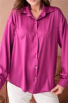 Düz Saten Kadın Gömlek Metal Düğme Detaylı 035
