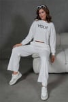 Enjeksiyon Baskı Detaylı Crop Üst Sweat Üç İplik Alt Üst Sweatshirt Takım 351