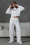 Enjeksiyon Baskı Detaylı Crop Üst Sweat Üç İplik Alt Üst Sweatshirt Takım 351