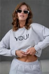 Enjeksiyon Baskı Detaylı Crop Üst Sweat Üç İplik Alt Üst Sweatshirt Takım 351