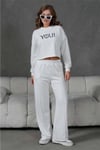 Enjeksiyon Baskı Detaylı Crop Üst Sweat Üç İplik Alt Üst Sweatshirt Takım 351