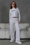 Enjeksiyon Baskı Detaylı Crop Üst Sweat Üç İplik Alt Üst Sweatshirt Takım 351