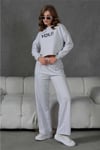 Enjeksiyon Baskı Detaylı Crop Üst Sweat Üç İplik Alt Üst Sweatshirt Takım 351