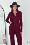 Fitilli Triko Fermuarlı Polo Yaka Hırka ve Pantolon Alt Üst İkili Takım (Siyah/Bordo/Bej/Gri)