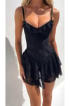 Göğüs Gloplu Sırt Dekolteli Bodysuit Model İçi Likralı İthal Dantel Kumaş G-String Gece Elbise- 007