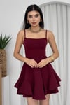 İnce Askılı Eteği Volanlı Bordo Mini Mezuniyet Elbisesi 102