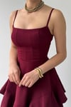 İnce Askılı Eteği Volanlı Bordo Mini Mezuniyet Elbisesi 102