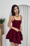 İnce Askılı Eteği Volanlı Bordo Mini Mezuniyet Elbisesi 102