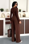 Kadın Fitilli Dokulu İkili Takım – Düğmeli V Yaka Üst ve Bol Paça Pantolon – 4 Renk 10145