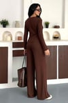 Kadın Fitilli Dokulu İkili Takım – Düğmeli V Yaka Üst ve Bol Paça Pantolon – 4 Renk 10145