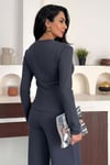 Kadın Fitilli Dokulu İkili Takım – Düğmeli V Yaka Üst ve Bol Paça Pantolon – 4 Renk 10145