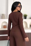 Kadın Fitilli Dokulu İkili Takım – Düğmeli V Yaka Üst ve Bol Paça Pantolon – 4 Renk 10145