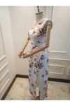 Kadın Omuz ve Bacak Dekolteli Çiçek Baskılı Maxi Boy Elbise& Abiye Elbise ADD-001
