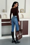 Kadın V Yaka Gold Detaylı Uzun Kollu Bluz – Siyah, Kahve, Beyaz, Bordo 10136