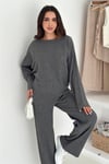 Kayık Yaka Oversize Yumuşak Triko Kazak ve Bol Paça Alt Üst İkili Takım (Bej/Gri/Siyah) 7048
