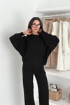 Kayık Yaka Oversize Yumuşak Triko Kazak ve Bol Paça Alt Üst İkili Takım (Bej/Gri/Siyah) 7048