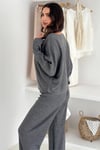 Kayık Yaka Oversize Yumuşak Triko Kazak ve Bol Paça Alt Üst İkili Takım (Bej/Gri/Siyah) 7048